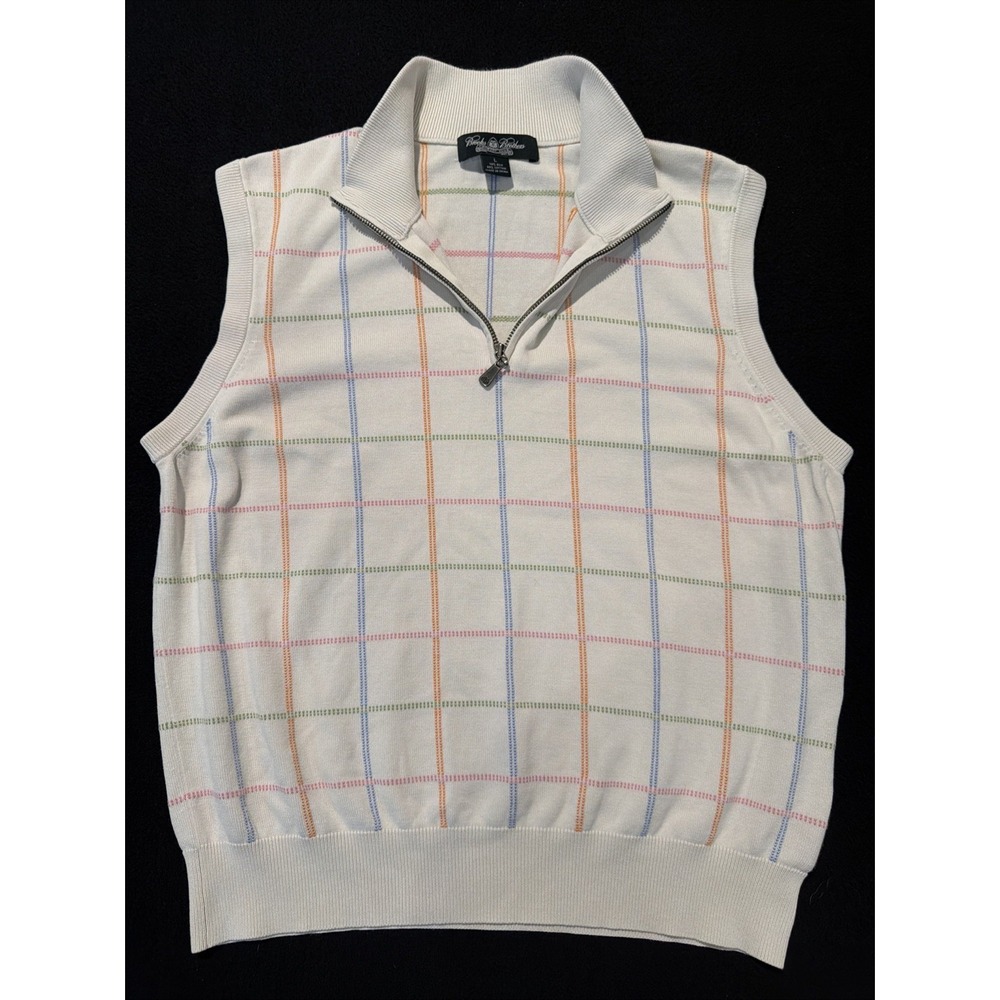 Brooks Brothers 1/4 zip sleeveless Plaid Vest Country Club Mens Size Large
